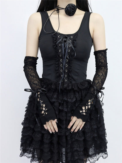 with Lace Style Sleeves Black/White Lolita Ballet Lace-up Design Arm