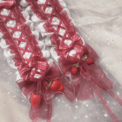 2 Lace Red Plaid Sweet Sizes Lolita White Hairband Strawberry