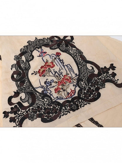Beige Cheongsam Lolita Long Sleeve Embroidered Shirt - Yimu Walnut