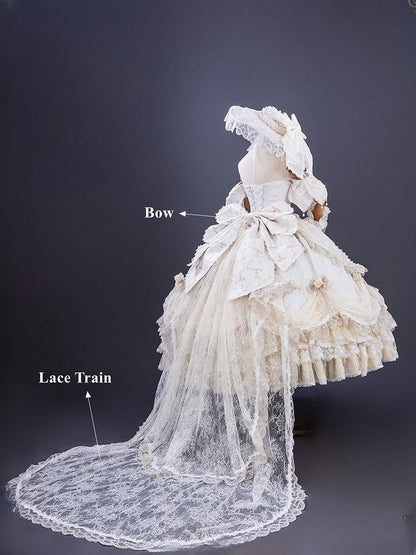 Hime Off-Shoulder Layered Hanayome Ruffles with Gown Lace Details Champagne and Bow Lolita Version Short