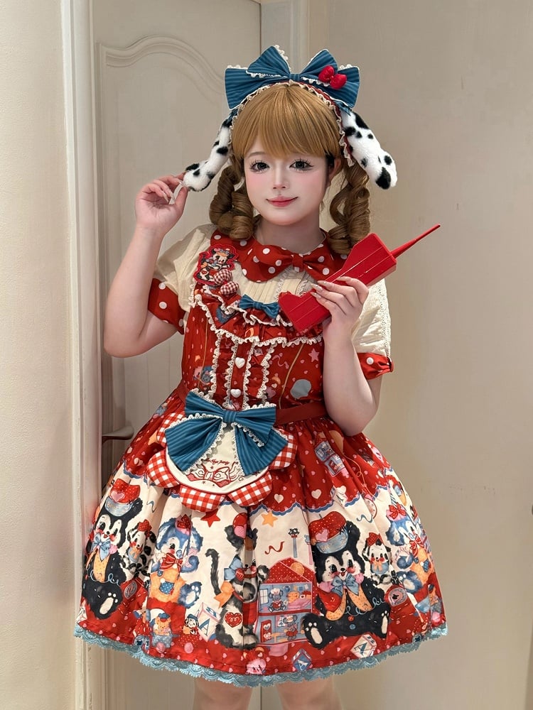 Puppy's Toy House Red Sweet Lolita Overall Dress / Full Set
