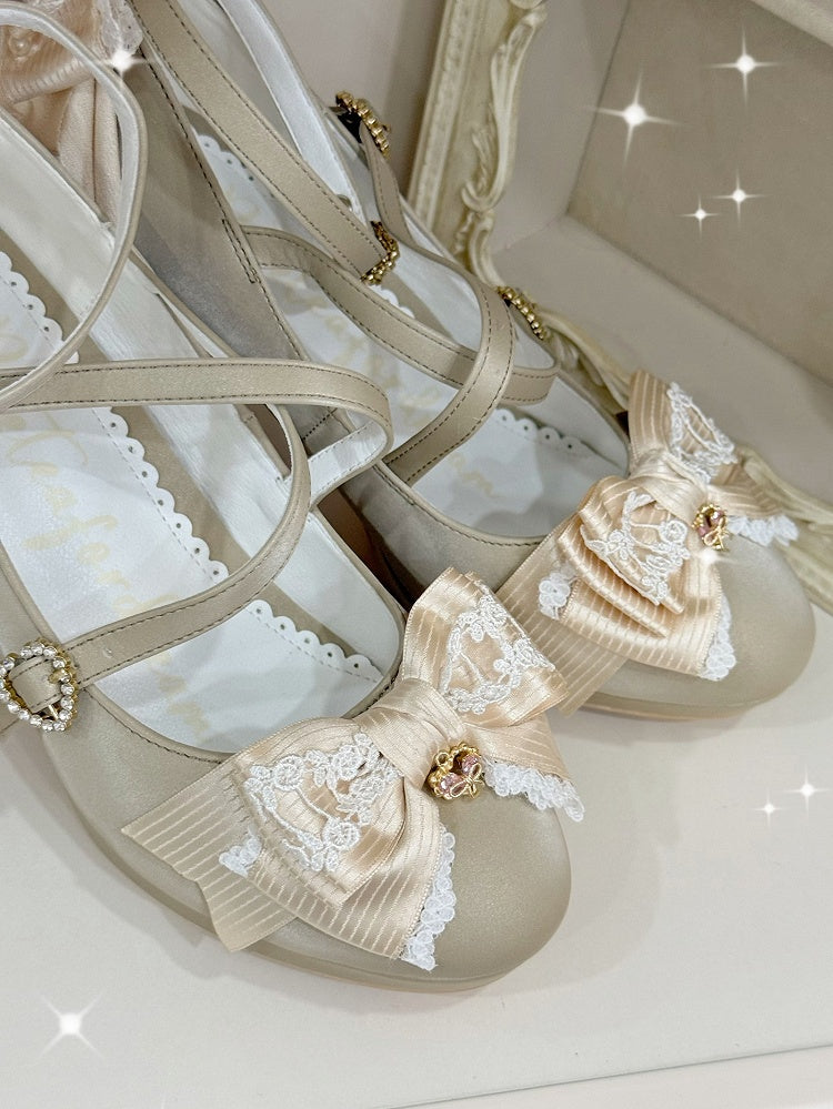 Gold Heels Top Herz Design Bogen Schnalle Kreuz und quer auf Hohe