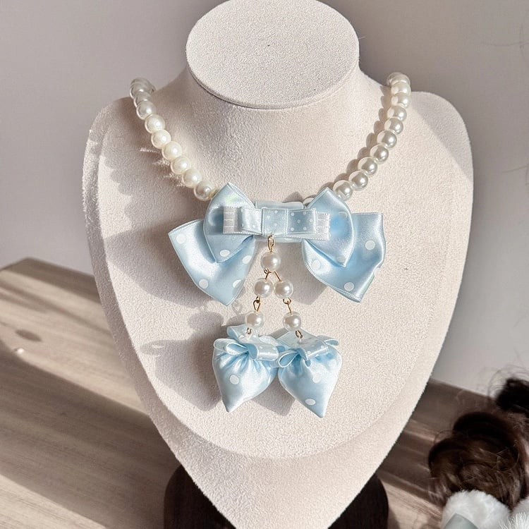 (Polka Necklace Pearl Lolita Blue Accents) Dot Light