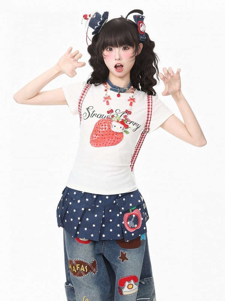 White Strawberry Print Tee - Languid Park