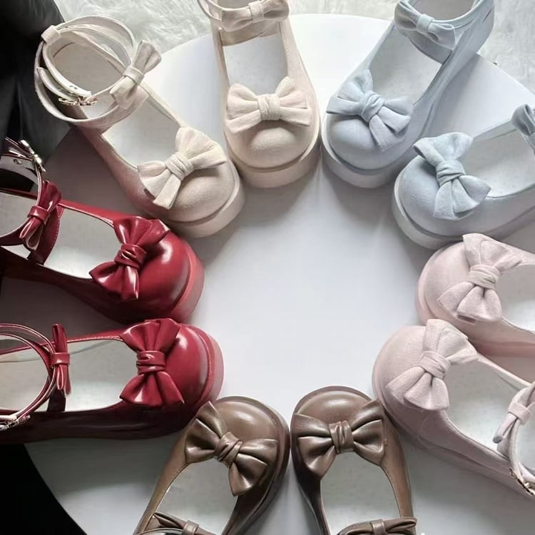 Suede Snap Lolita with Pink Bow Design and Details Sweet Shoes