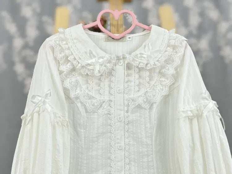 Bluse mit langen Ärmeln, Baumwolle, weiß, Größe L, 98 cm, Kragenweite, Brustweite, Ausverkaufsgröße für