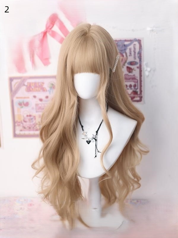Bangs 70-75CM Options Tea Long Milk With Wig Blonde 2 Wavy