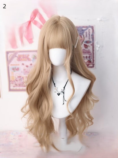 Bangs 70-75CM Options Tea Long Milk With Wig Blonde 2 Wavy
