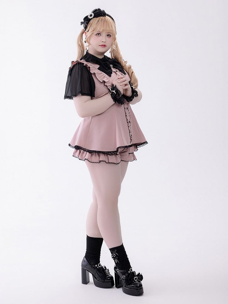 Chiffon Ruffle Dress with Lace Trim and Bow Set - Fluffy Heart