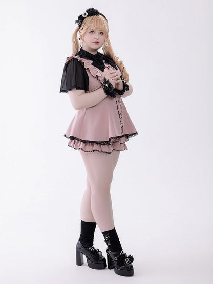 Chiffon Ruffle Dress with Lace Trim and Bow Set - Fluffy Heart