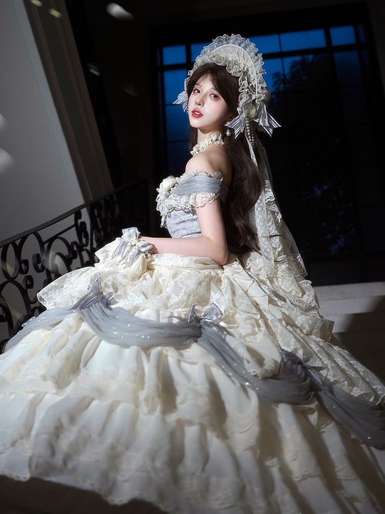 Blue Veil Floral with Design Dusty Flat Elegant Hat