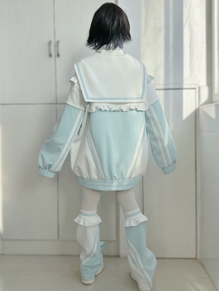 Sweatshirt mit Reißverschluss und Kragen, weißgrün, Kei-Verschluss, Jirai-Jacke, Matrose