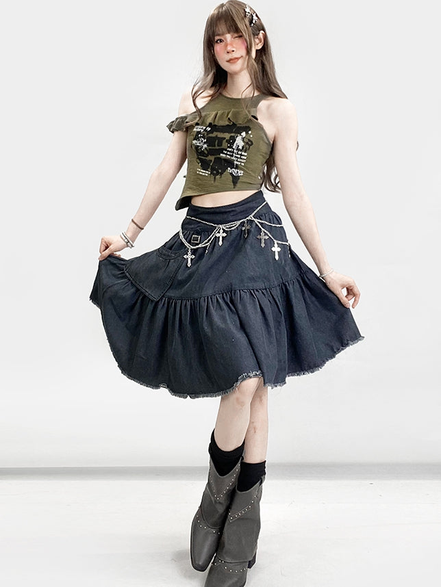 Saum Roh Bittersüß Verziert Grau Detail Dunkle Tasche Rock