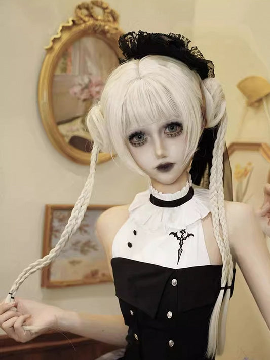 Ponytails White Wigs Two Cut Clips Claw Bob With Braided