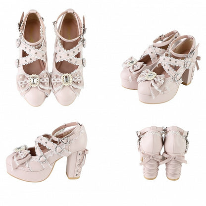 Pink Platform Mary Janes with Crystal Detail - Sheep Puff