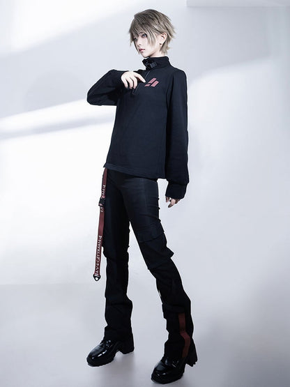 カーゴフューチャリスティックバックルストラップロリータテックウェア王子パンツブラック