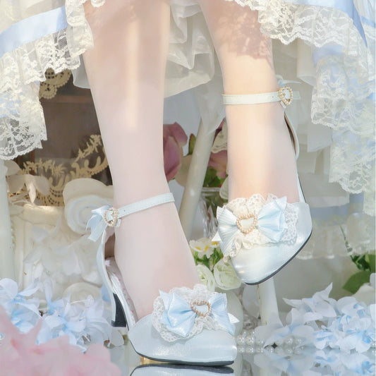 Lolita Lace Bow Pointed-Toe Heeled Sandals – Ballet Style Original Design | MoNuZhiYe