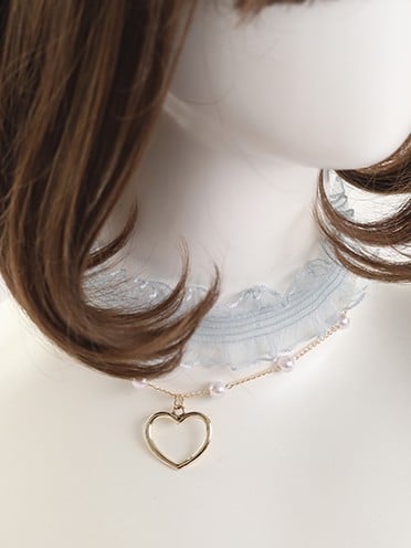 Choker Chain Blue Lolita Light Chiffon with Sweet Heart