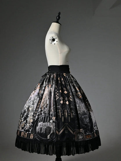 Rock Thema Schwarz Taille Korsett Gürtel Schach Lolita Print