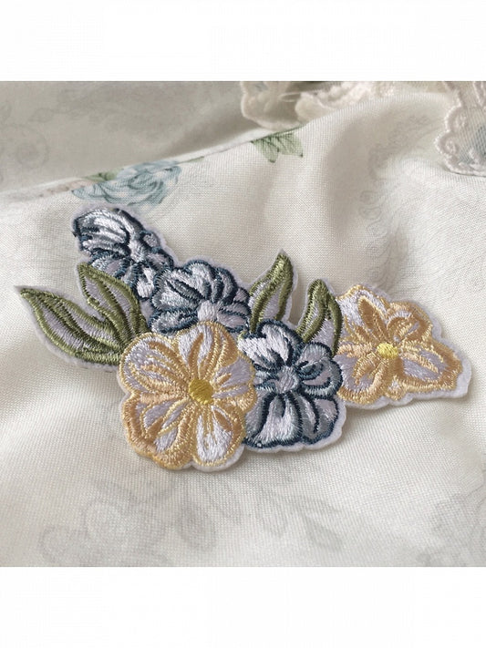 Yellow and Blue Flower Embroidery Brooch for Cottagecore Style - White Tea Stories