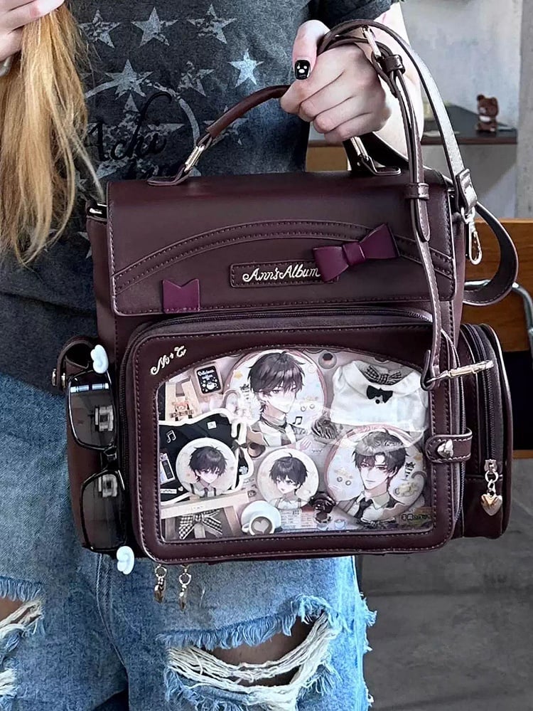 And Bag 2-Way With Window Ita Brown Transparent Decoration Bow