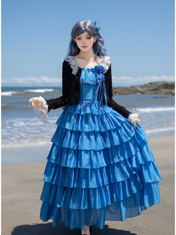 Blue Lolita Dress with Flounced Hem - With PUJI