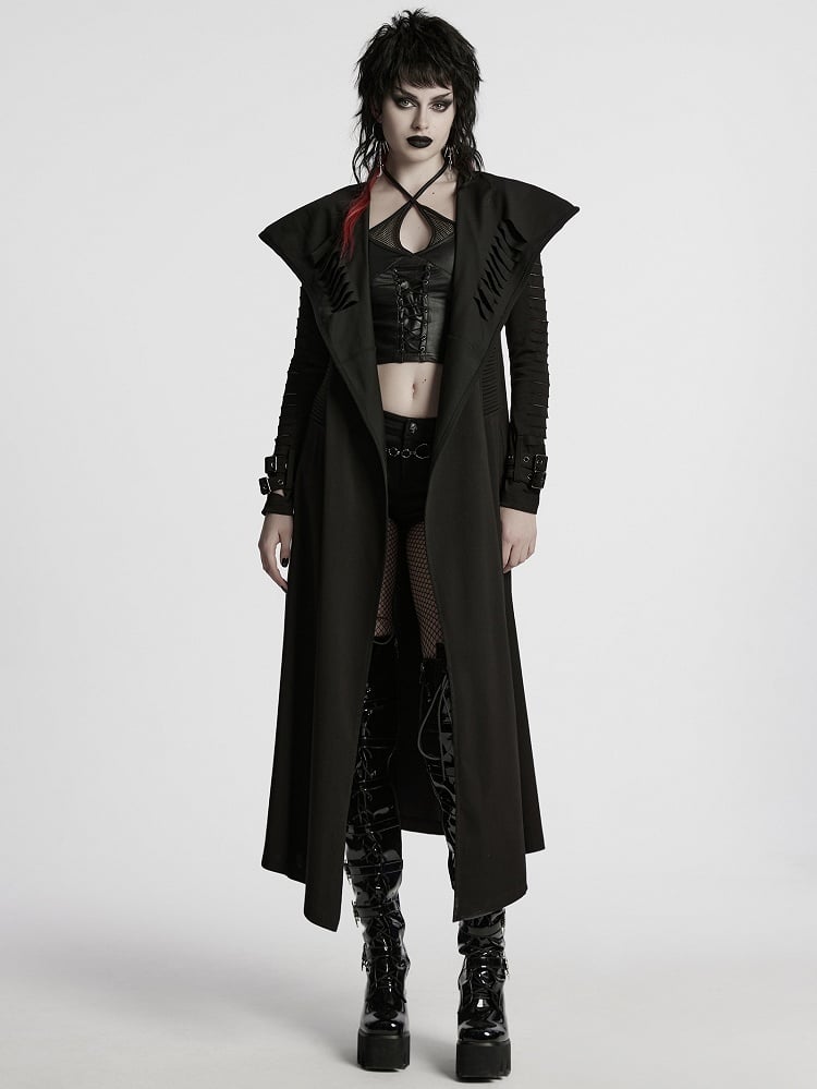 Black Punk Hooded Cut Washed Jacket
