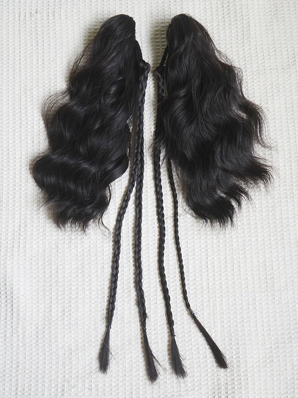 黒茶ボブカットショートウィッグ（前髪あり）＋ダブルウェーブポニーテールクロークリップ