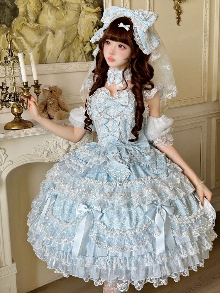 Beads Blue / Sleeves White Puff Lolita Pink with