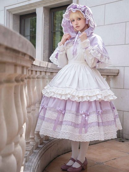 Short OP School Cotton Neck Dress Set Edward Old Purple Sleeves Lolita