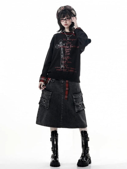Sash Red Belt Adjustable Plaid Asymmetrical