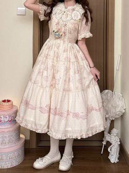 Pink Floral Lamb Print Casual Dress - Miss Point