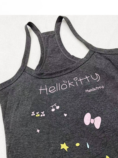 Letter Top Gray Print Kitty Glamorous Cami And Y2K