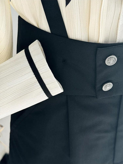 Ouji mit Aprikosen-Langshorts, gerades Bein, modische Schulter + Kragen, Lolita-Outfit-Träger, Matrosenärmel-Shirt – Schwarz