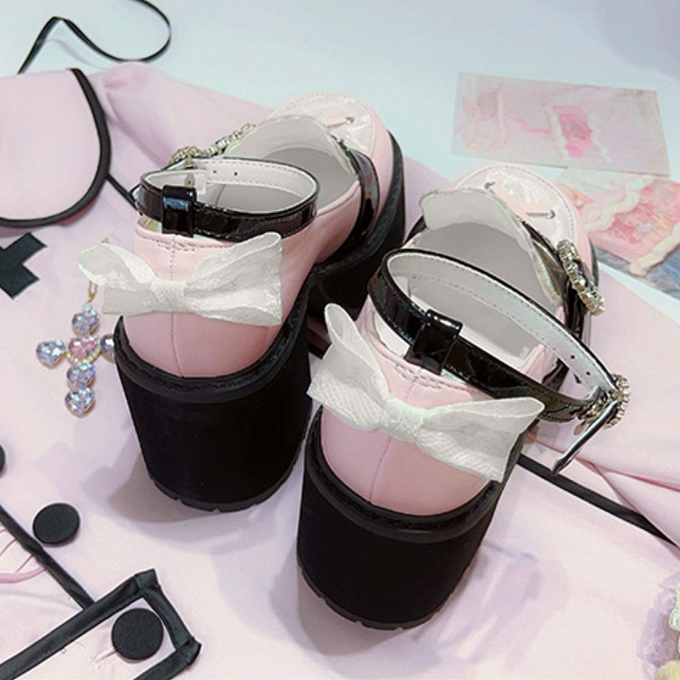 Kei Style Heels Schuhe Schwarz Jirai und Pink Landmine Chunky Platform