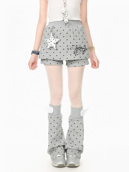 Otaku Kawaii Gray Dot Two Piece Skort Music Note Star Charm Leg Warmers - Languid Park