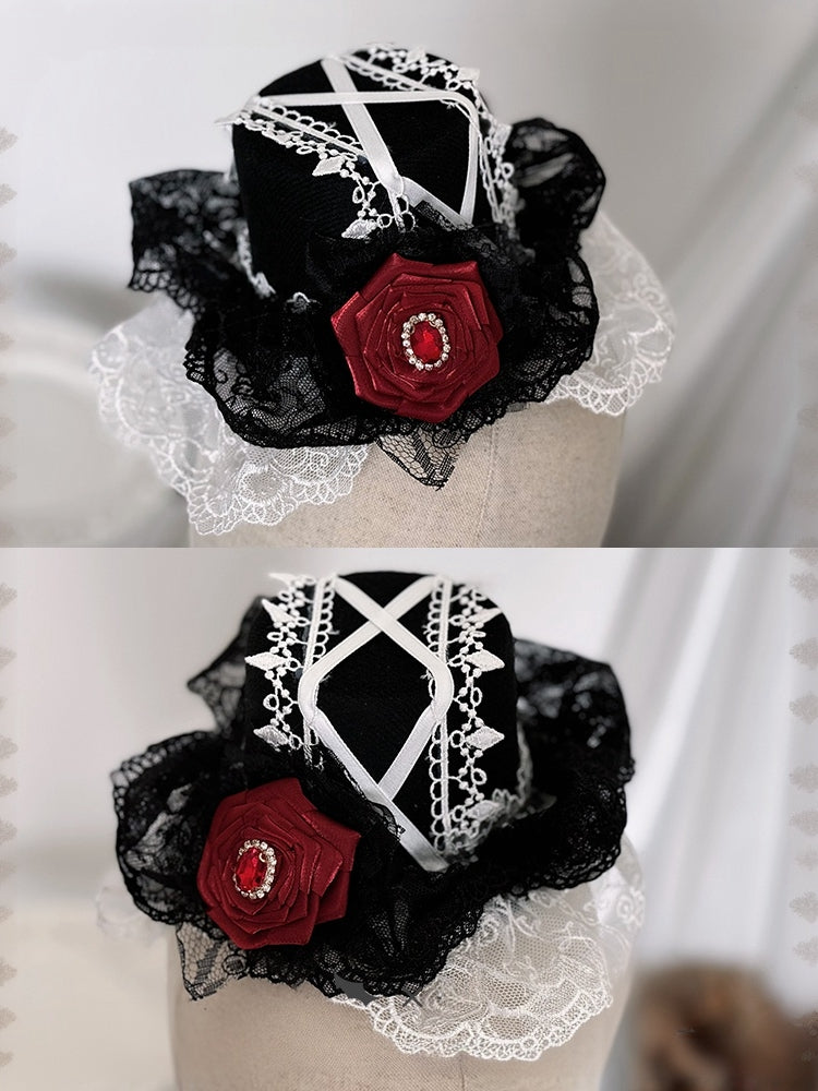 Mini Lolita Rot Schwarz Hut Gothic Rose