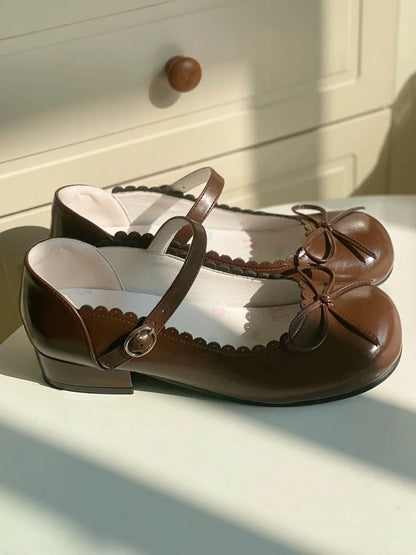 with Bow Toe Sweet Accents Mary Lolita Janes Brown 3cm Low-heel Round