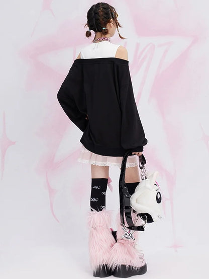 Zweiteiliges Sweatshirt mit schwarzem Stern und Cut-Outs an den Schultern