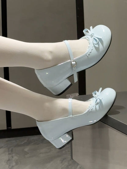 Niedrigen absätzen Schuhe Süß an Top Blau Geknotet Baby Bogen Trim Spitze