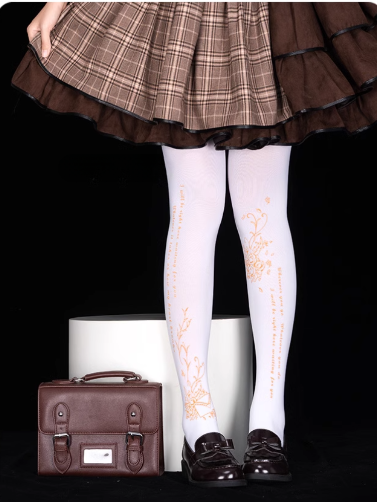 ロゼット ブラック/ホワイト ロリータタイツ