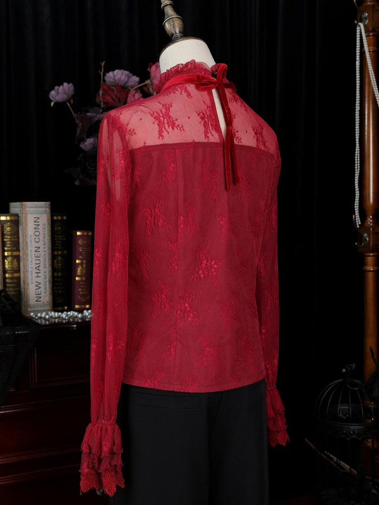 Embroidered Lace Blouse with Madam Red Charm - DevilInspired Exclusive Collection