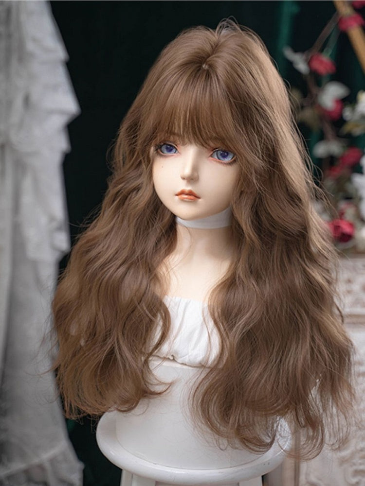 Brustlänge Braune Luft Unter Gewelltem Pony 64CM Mit Perücke