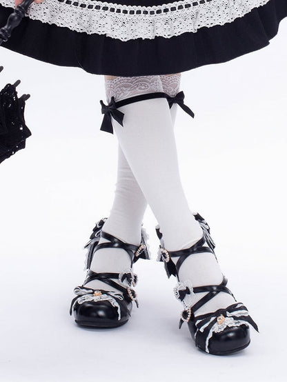 Riemen 2CM/5CM Schwarze Absätze Bowknot Herz Crisscross Schuhe Design Schnalle Süße Details Block Lolita