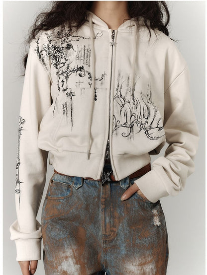 Zwei-Wege-Knopfleiste und Kordelzug Kapuze Leichte Reißverschluss-Kapuzenjacke mit Grün / Grau