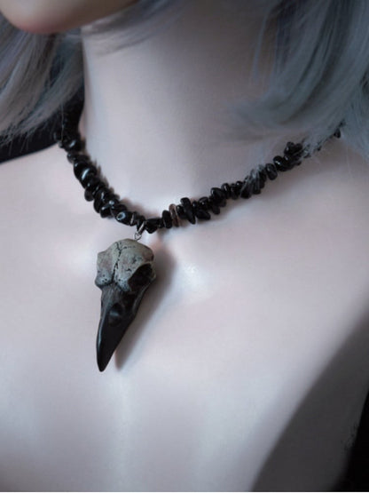 Pendant Bone Beaded Necklace Black Bird