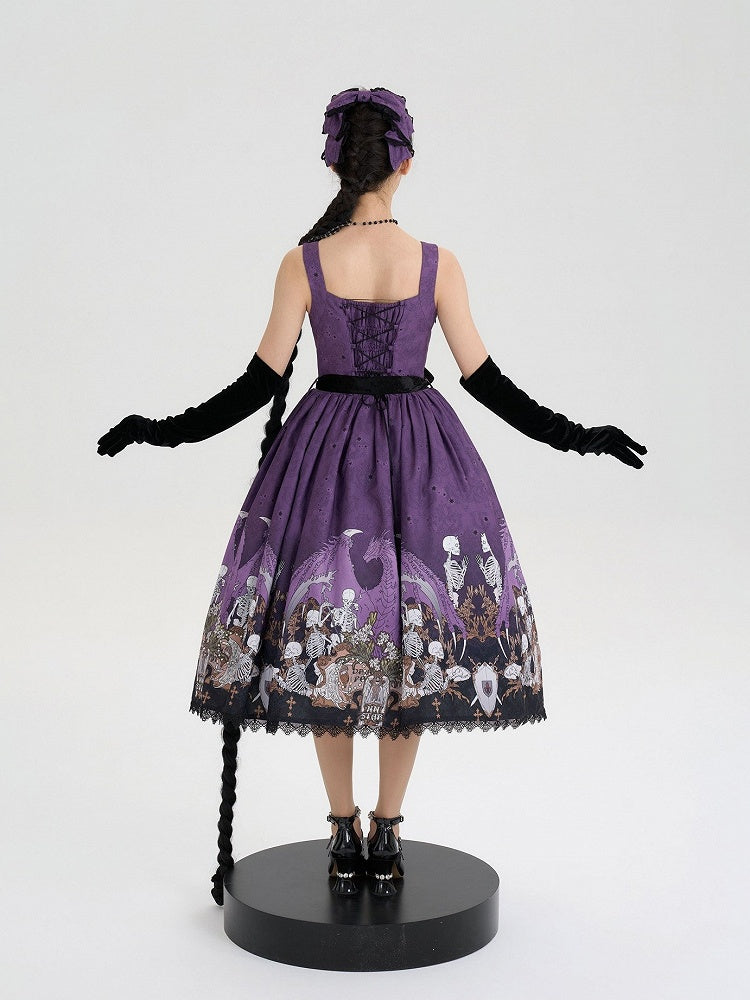 Purple Square Neck Skeleton Cross Gothic JSK - NnSTAR