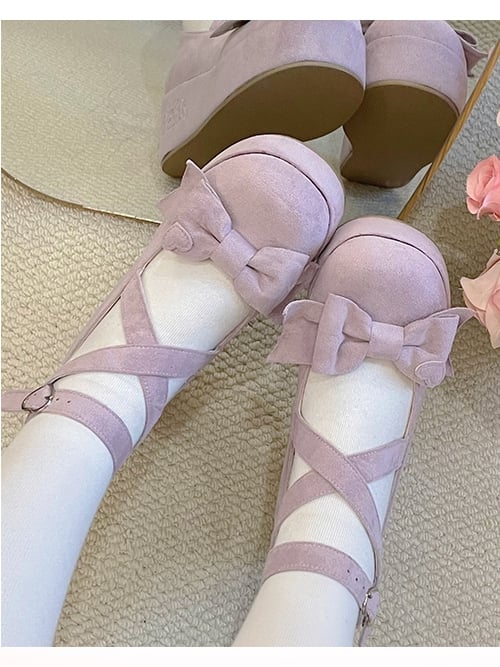 Heart Shoes Crisscross Purple and Platform Applique Design Accent with Bow Sweet