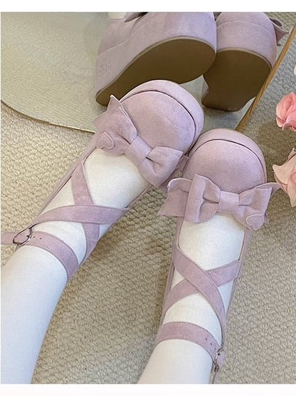 Heart Shoes Crisscross Purple and Platform Applique Design Accent with Bow Sweet