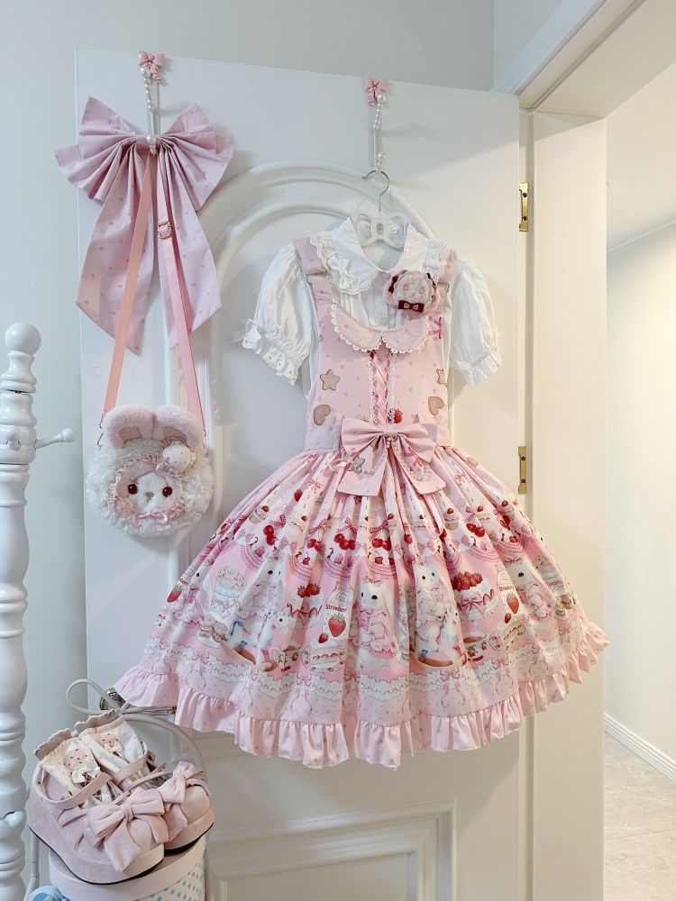 Lolita Sweet Berry Bunny Strawberry JSK Suspender Dress